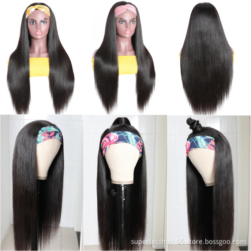 Cuticle Aligned Virgin Hair Wig With Headband Attached Brazilian Straight Headband Half Human Hair Wigs For Black Women